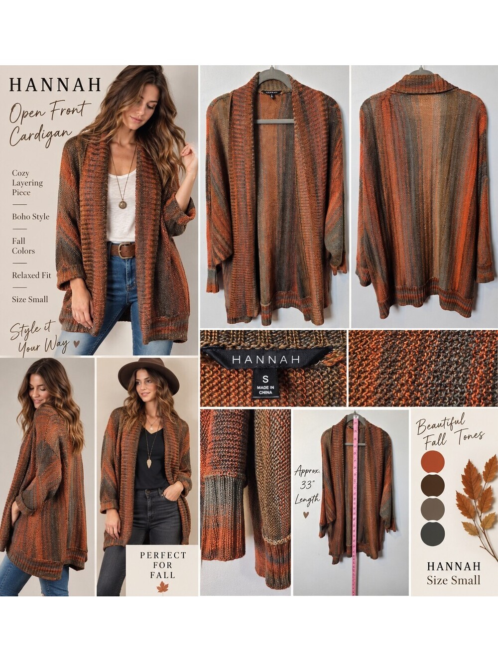 Hannah Brown Striped Open Front Cardigan size small